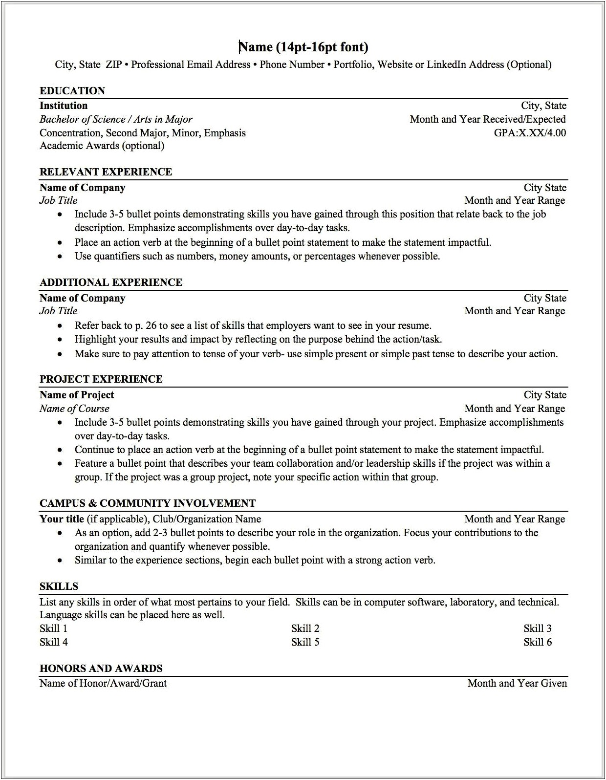Free Bullet Point Resume Template