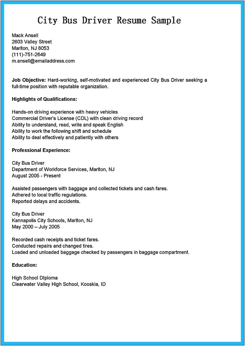 Free Bus Driver Resume Templates