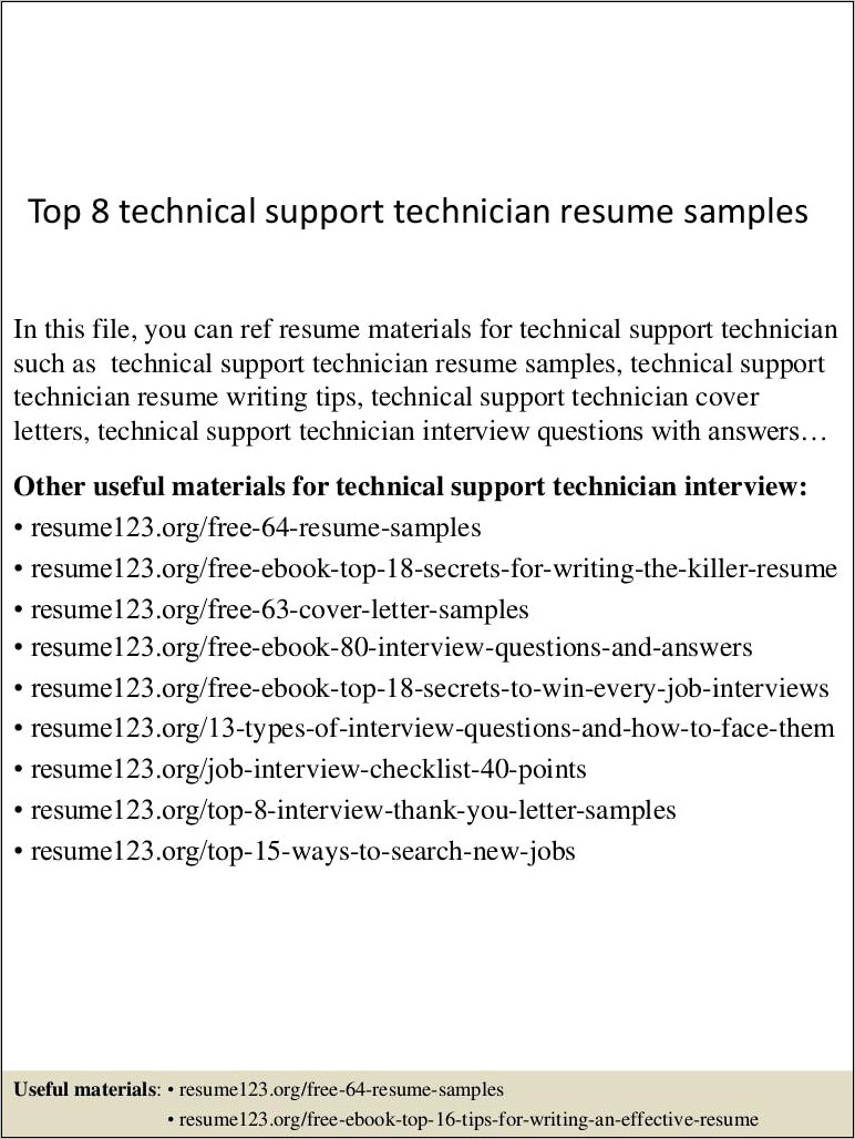 Free Computer Support Resume Samples