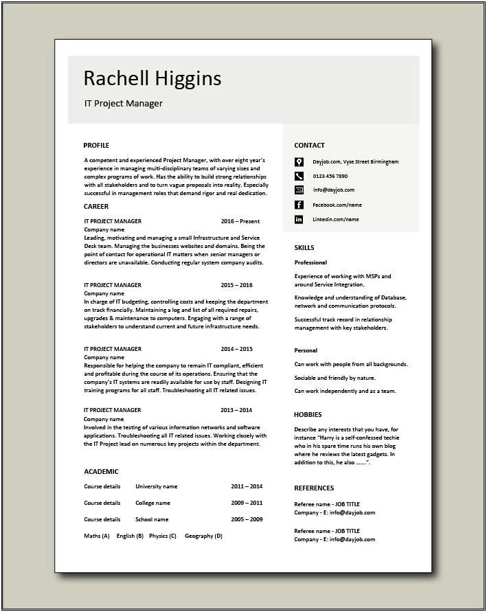 Free Construction Manager Resume Template Microsoft Word