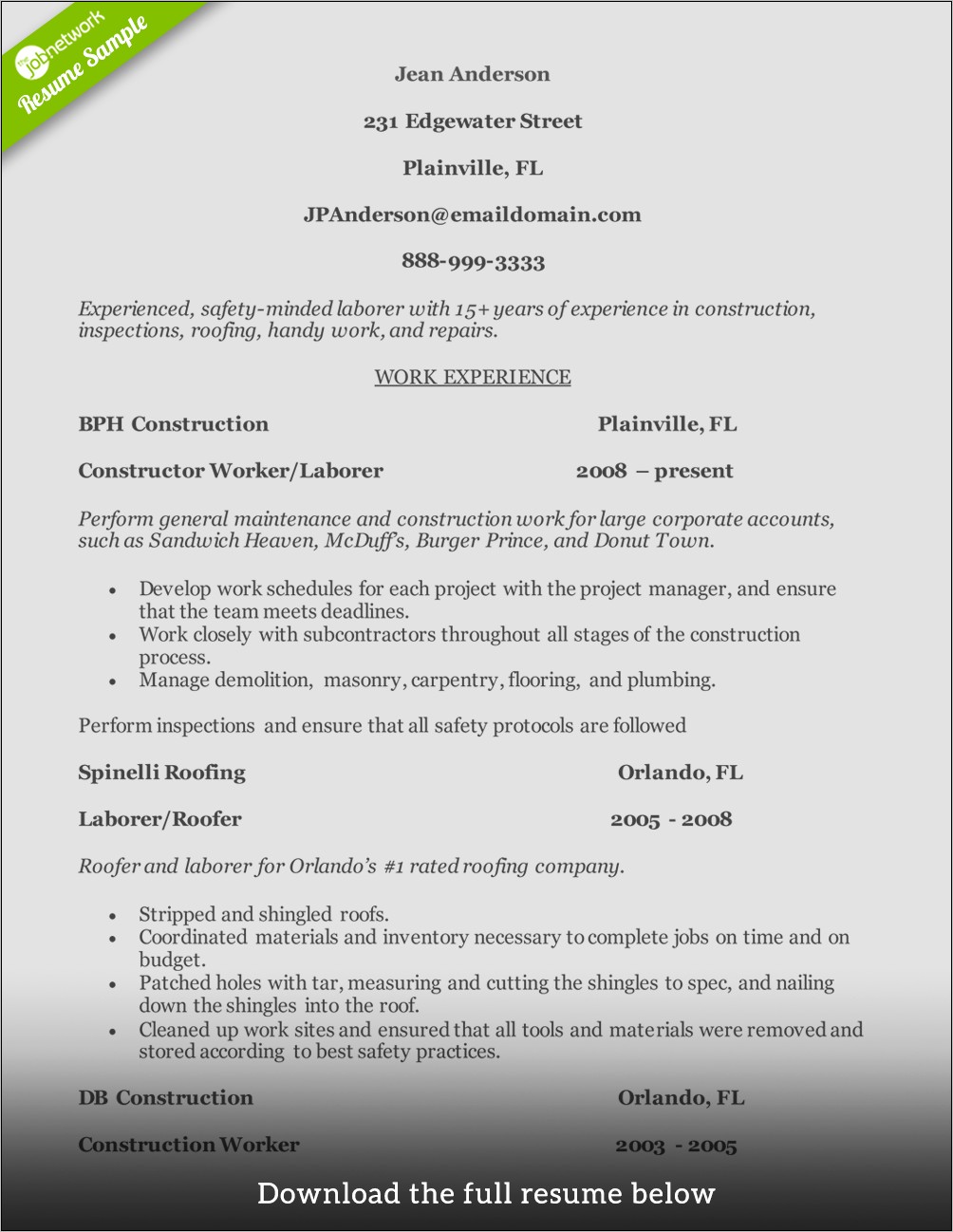 Free Construction Worker Resume Templates