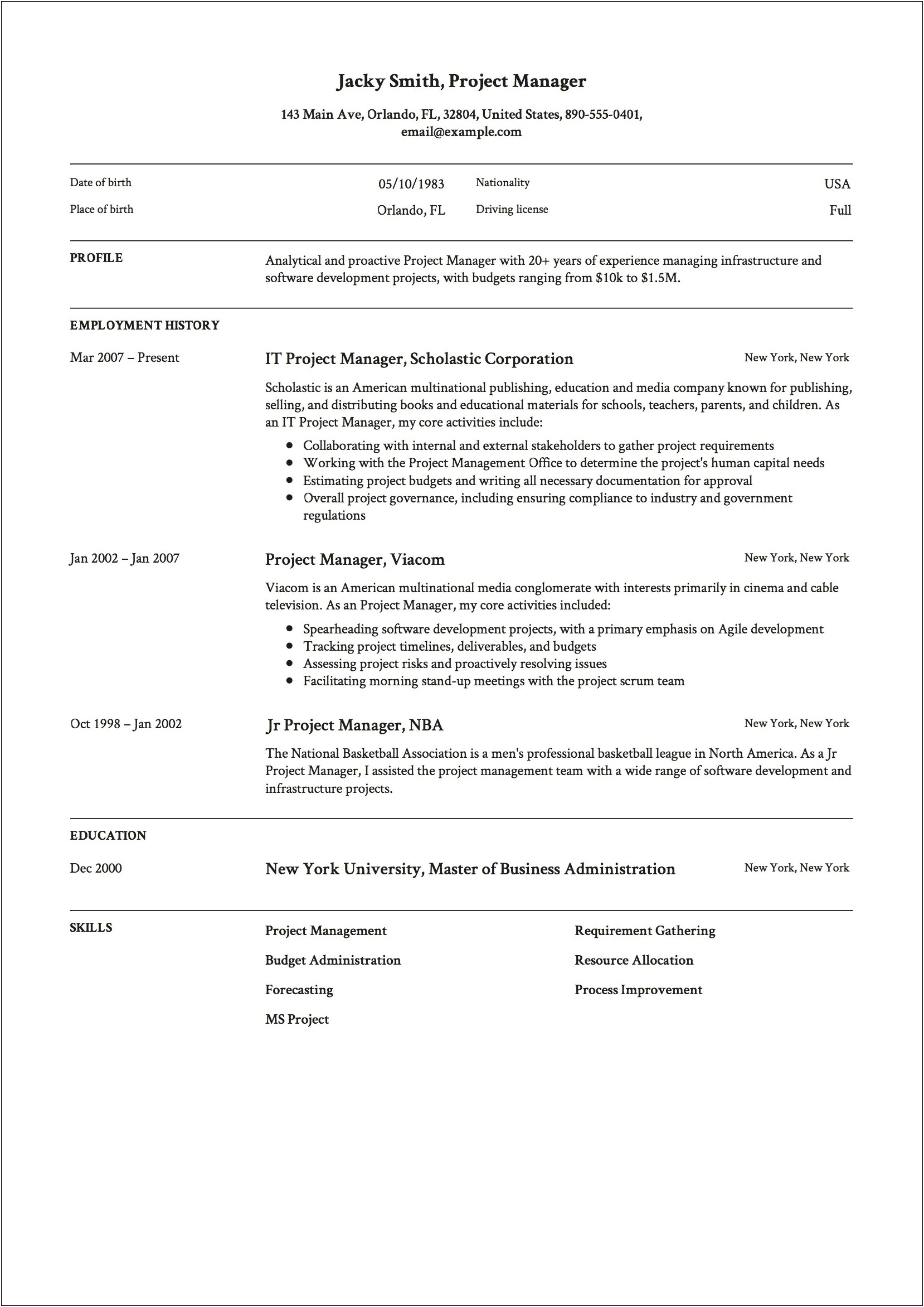 Free Copy Of Sample Resume
