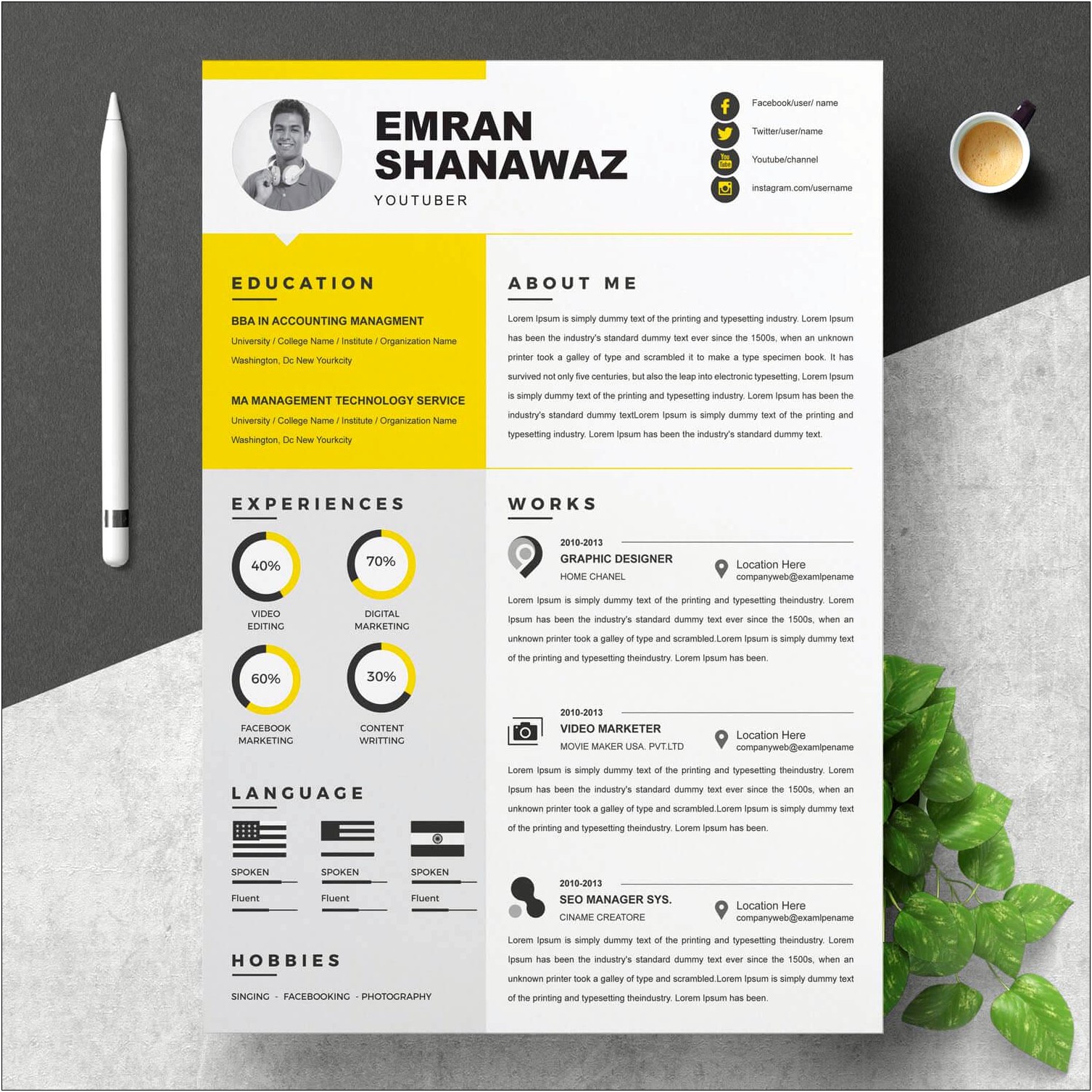 Free Creative Resume Templates Pages