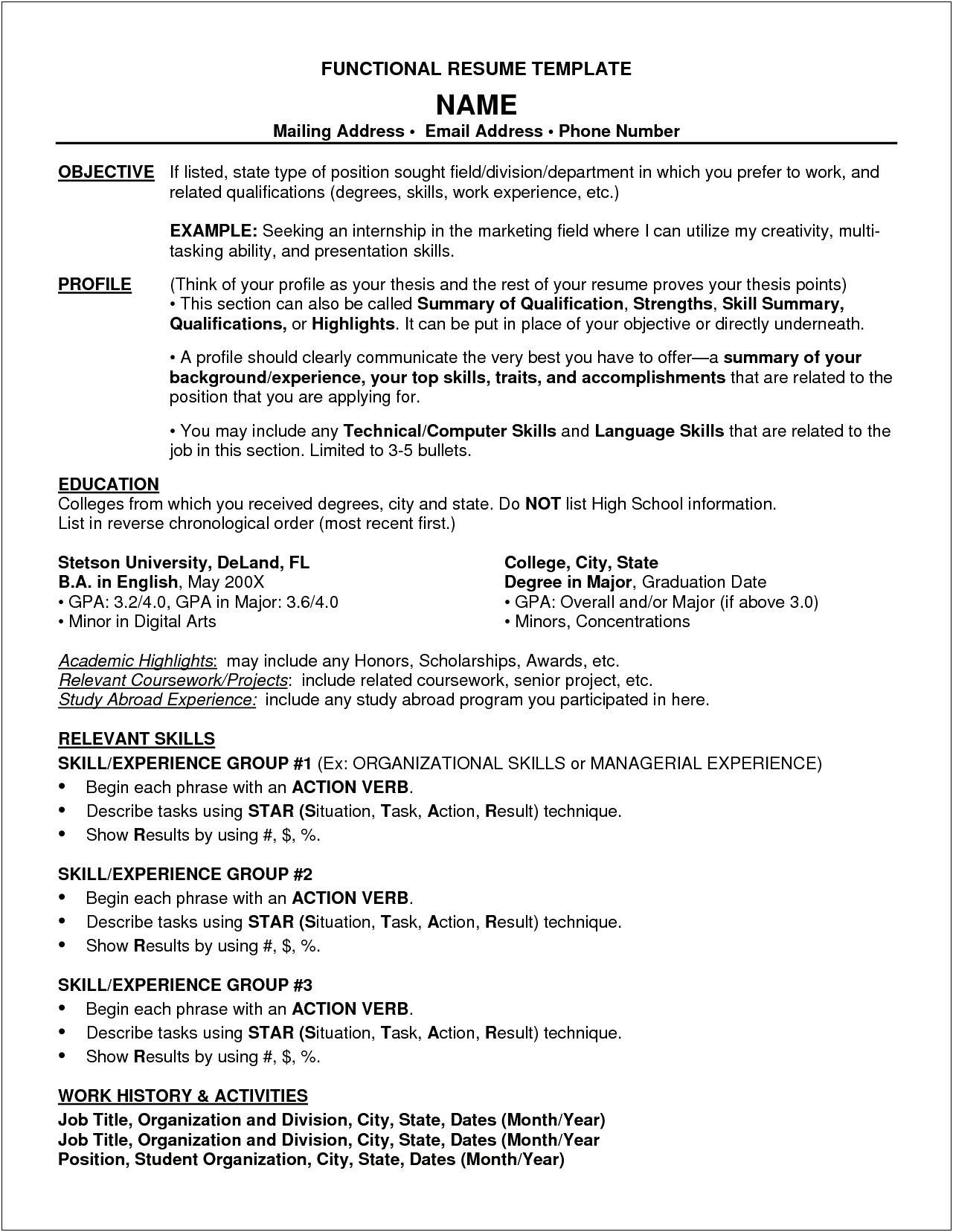 Free Download Functional Resume Template