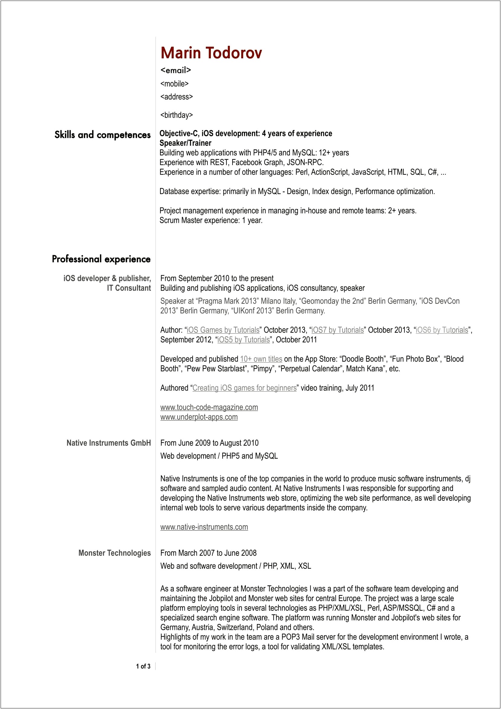 Free Download Resume Format For Experienced Developer