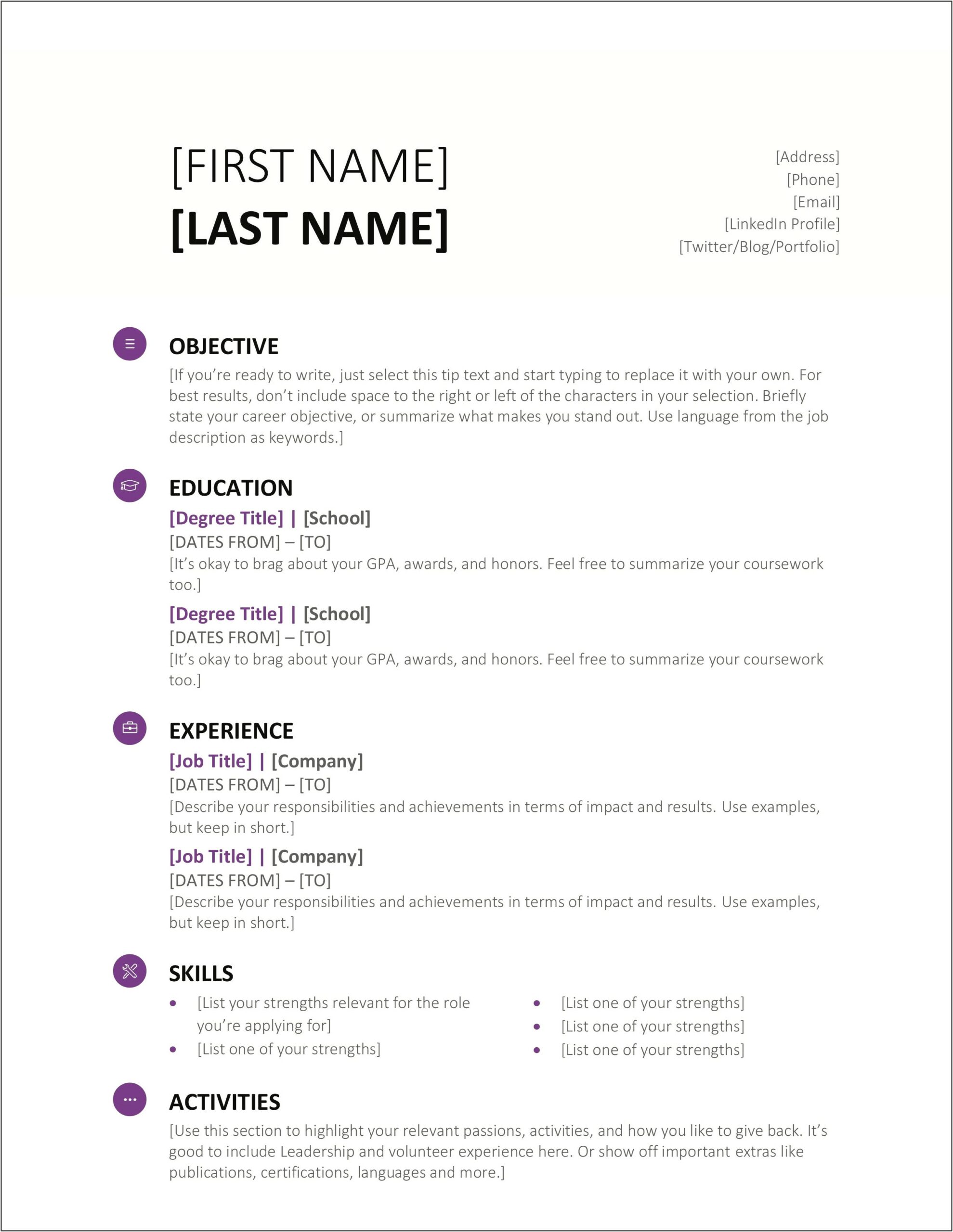 Free Download Resume Format In Word 2007
