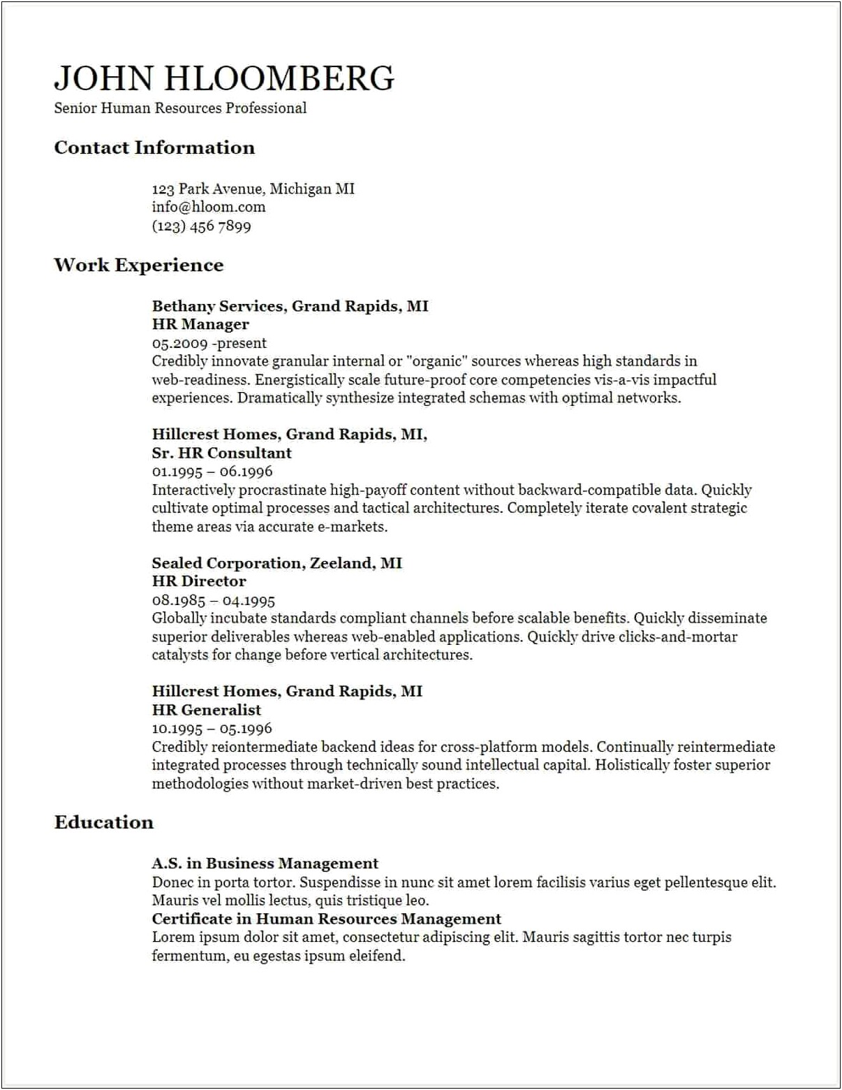 Free Download Resumes For Experience