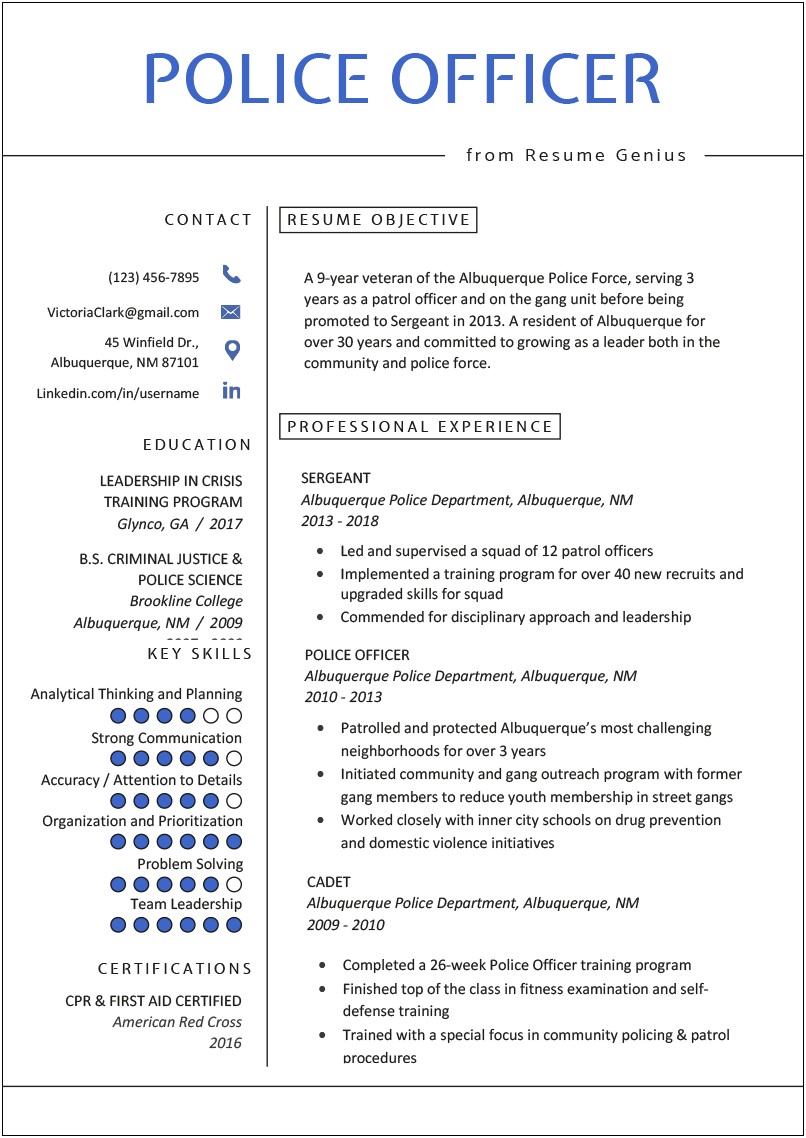 Free Downloadable Police Sergeant Resume Templates