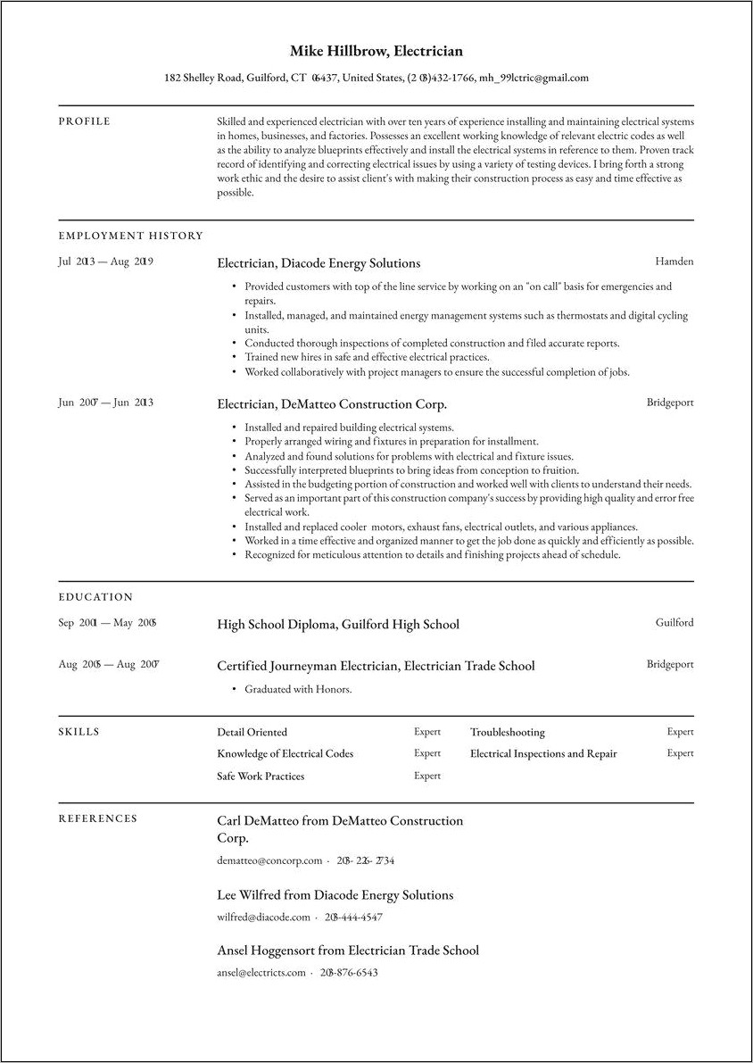 Free Electrical Technician Resume Sample