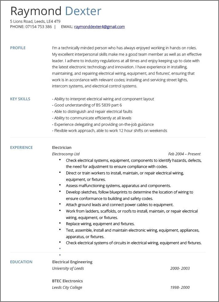 Free Electrician Resume Templates Downloads
