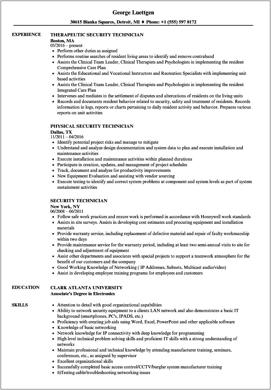 Free Electronic Technician Resume Samples