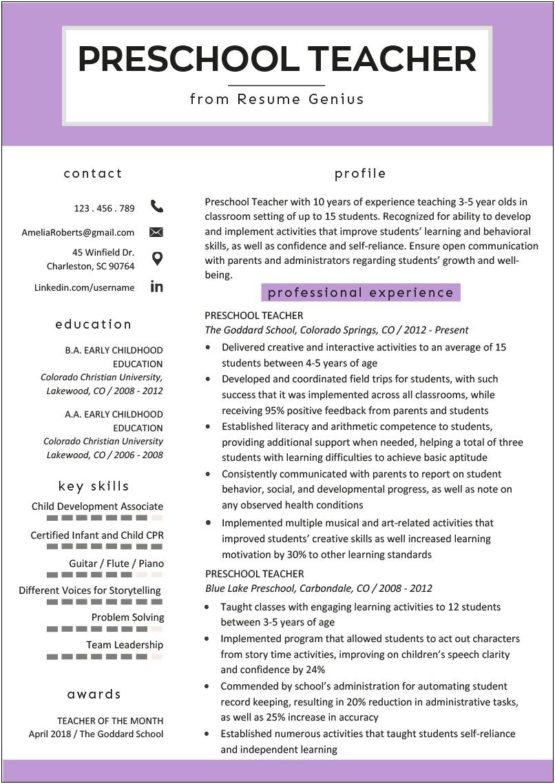 Free Elementary Education Resume Template