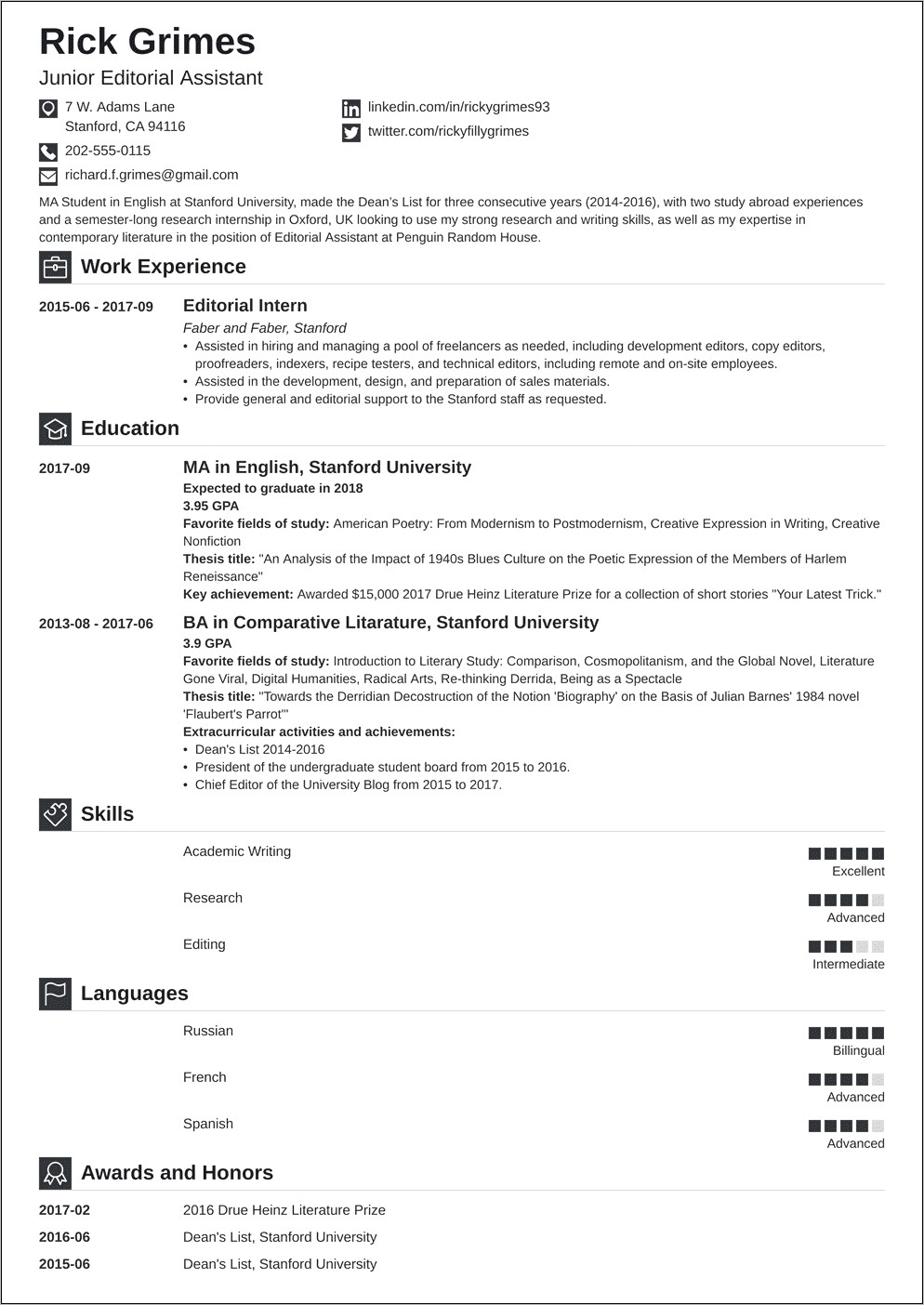 Free Entry Level Resume Examples