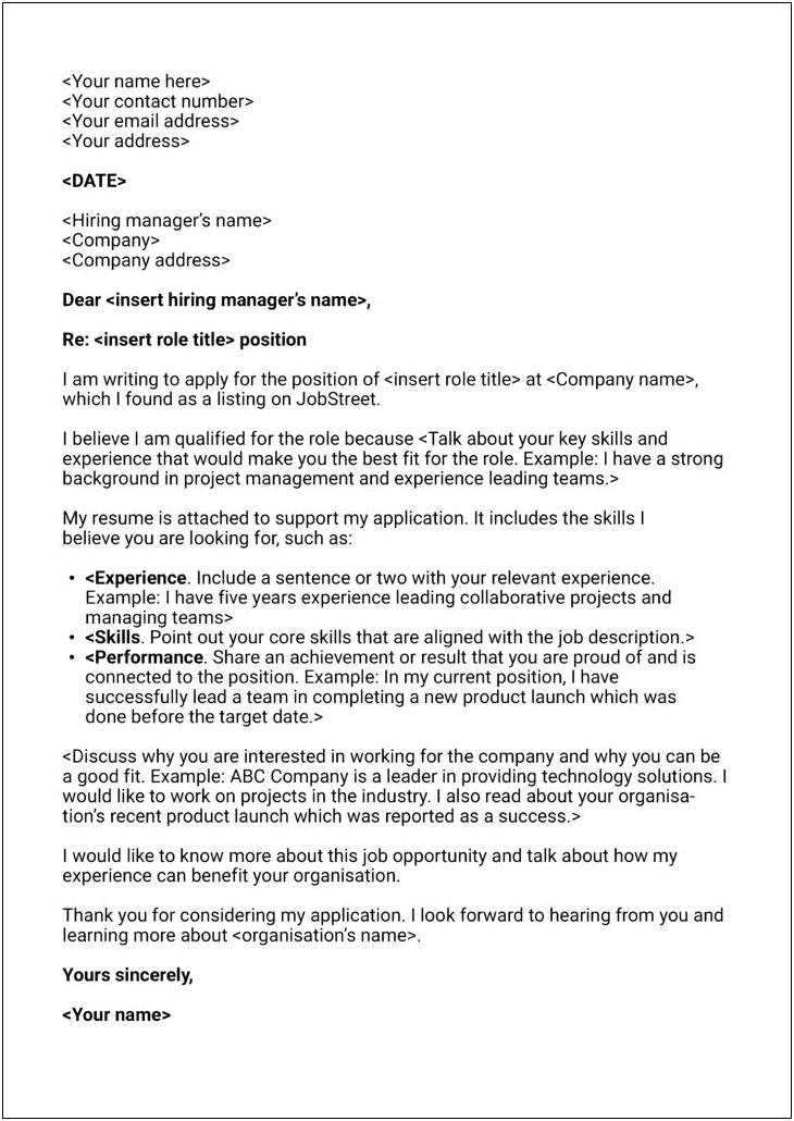 Free Example Of A Resume Cover Letter