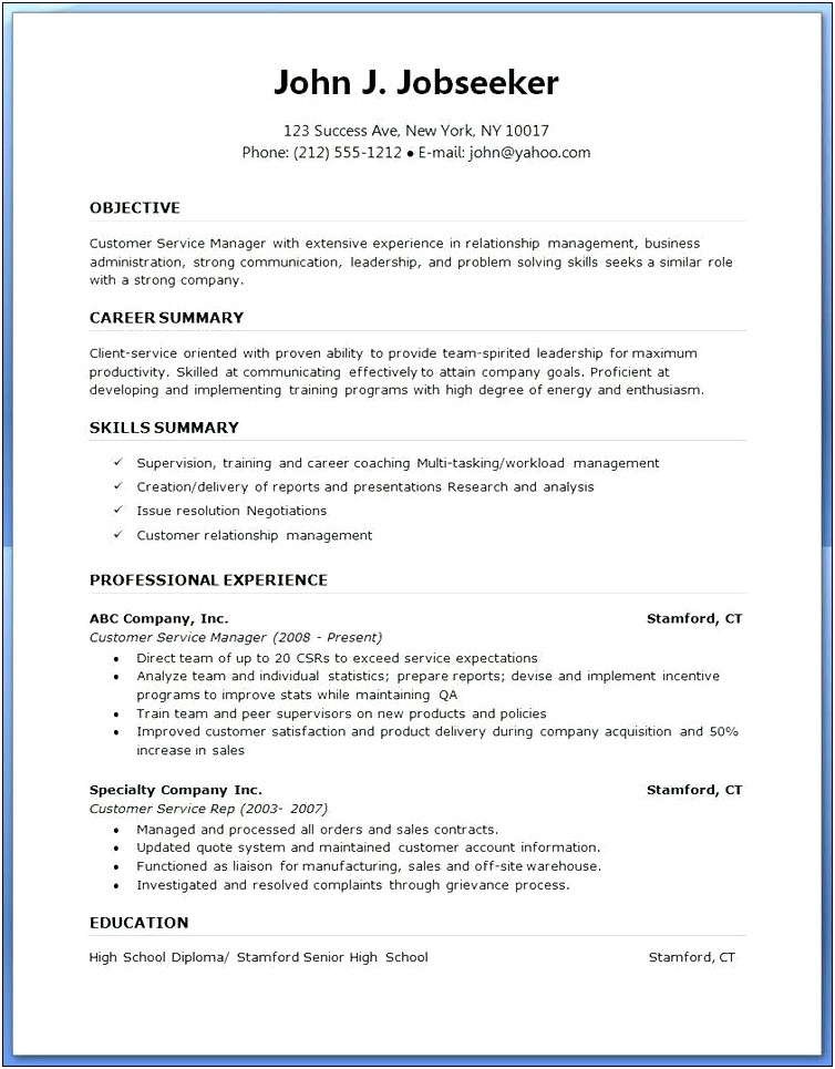 Free Examples Of A Professional Resume