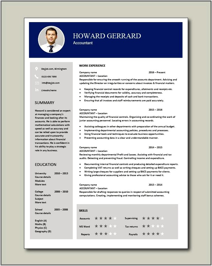 Free Examples Of Accounting Resumes