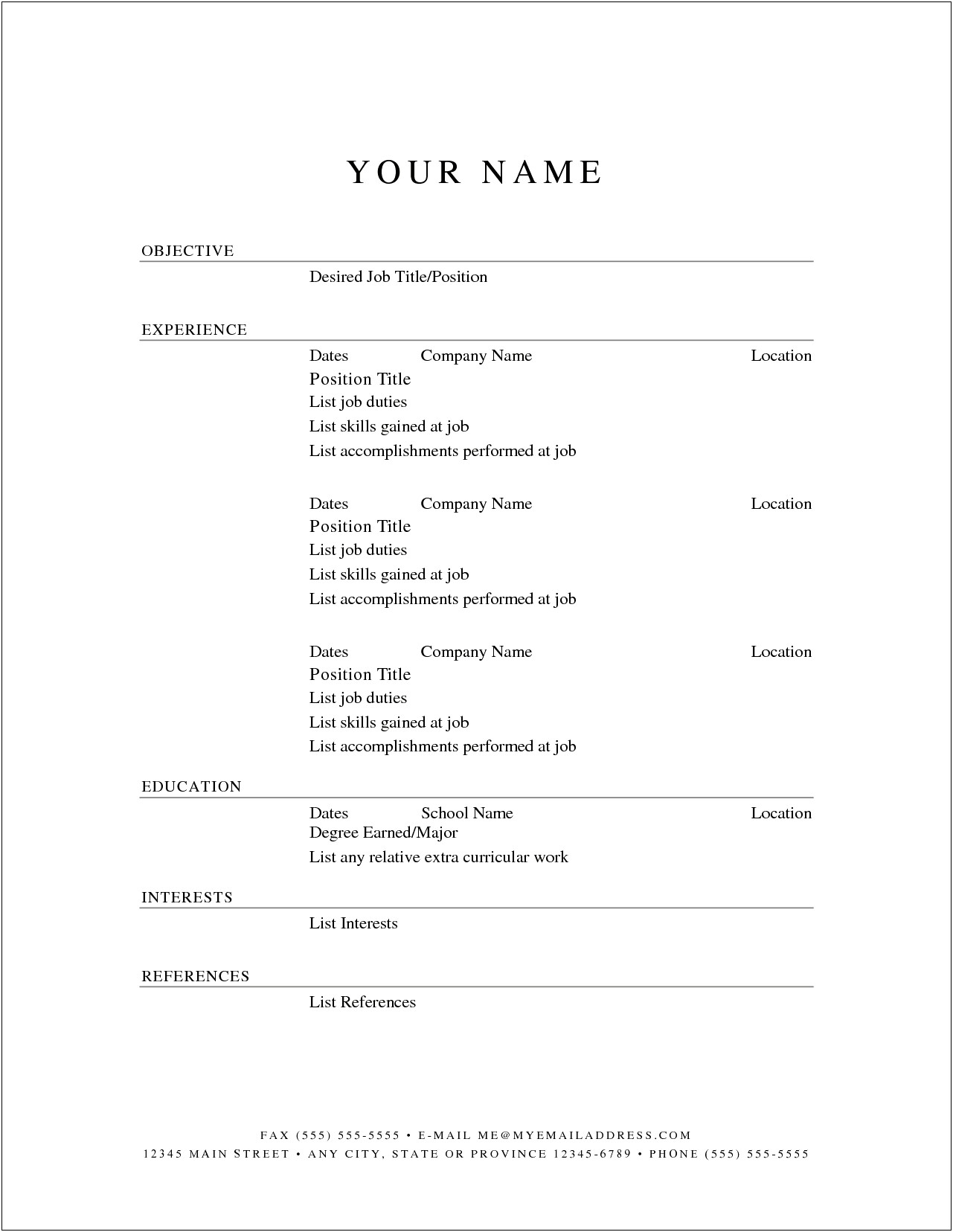 Free Fill In Printable Resumes