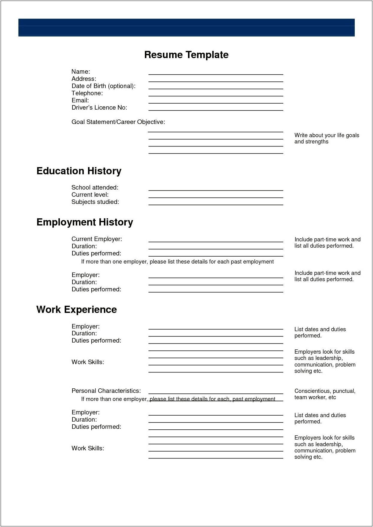 Free Fill In The Blank Resume Download