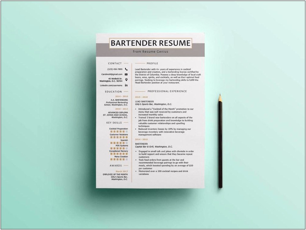 Free Food And Beverage Resume Templates