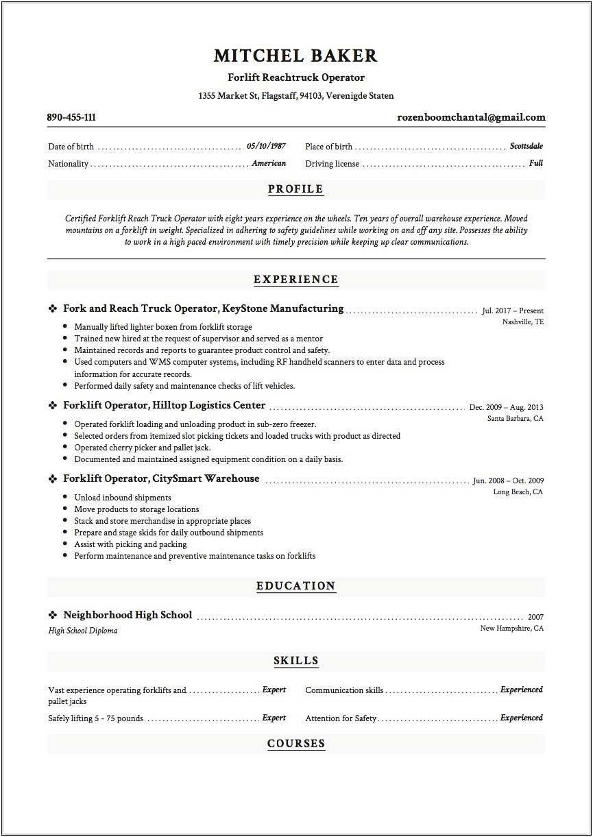 Free Forklift Driver Resume Search