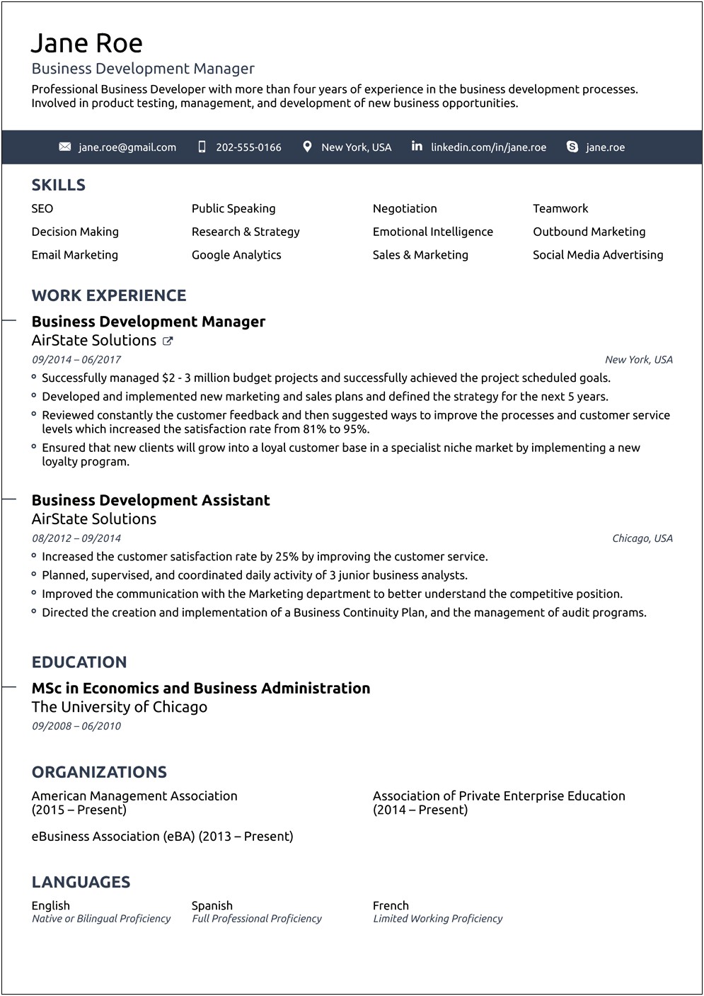 Free Format For A Resume