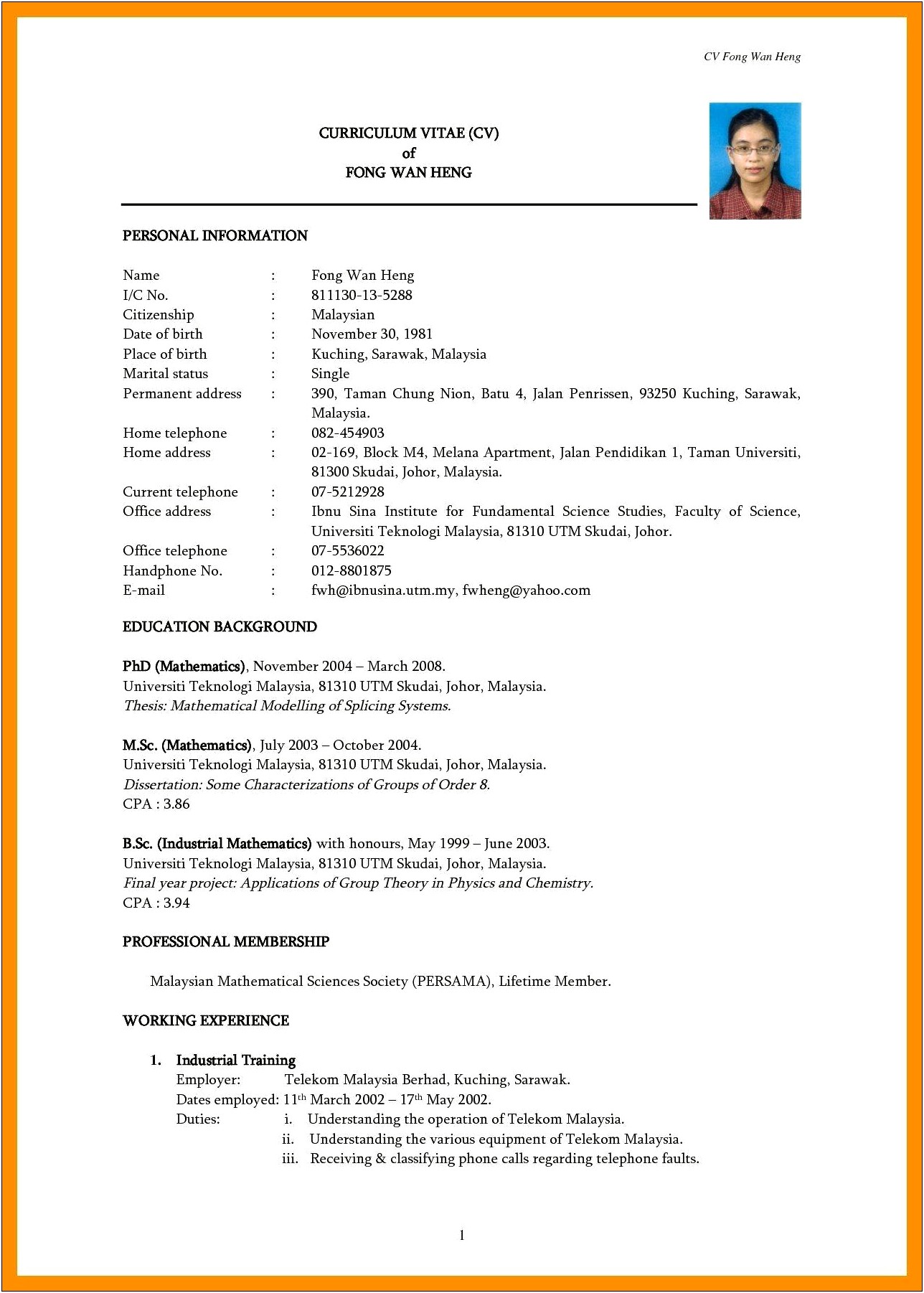 Free Format To Make A Resume