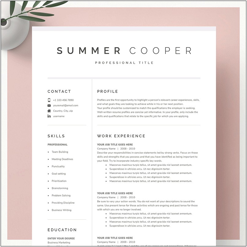 Free Google Resume Templates One Page