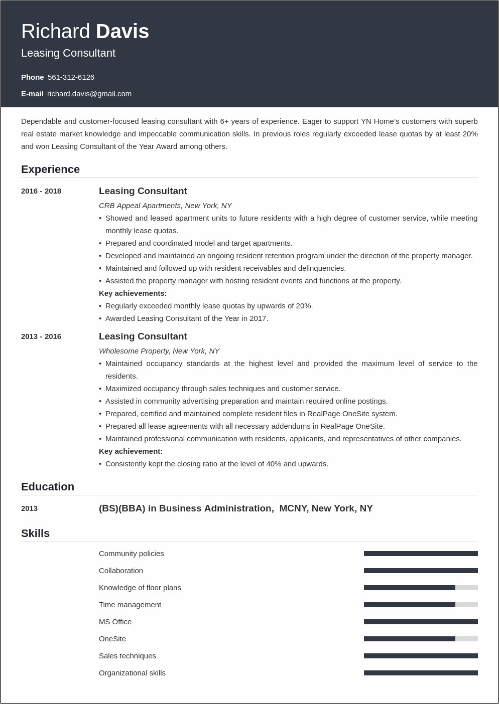 Free Leasing Agent Resume Samples