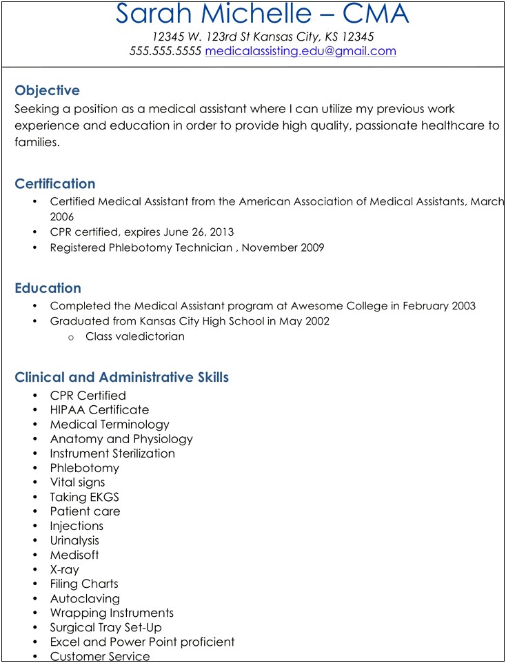Free Medical Assistant Resume Examples