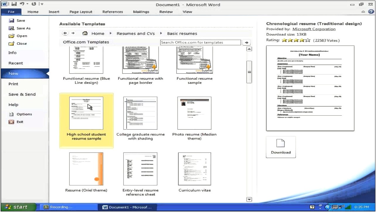 Free Microsoft Office Word Resume Templates