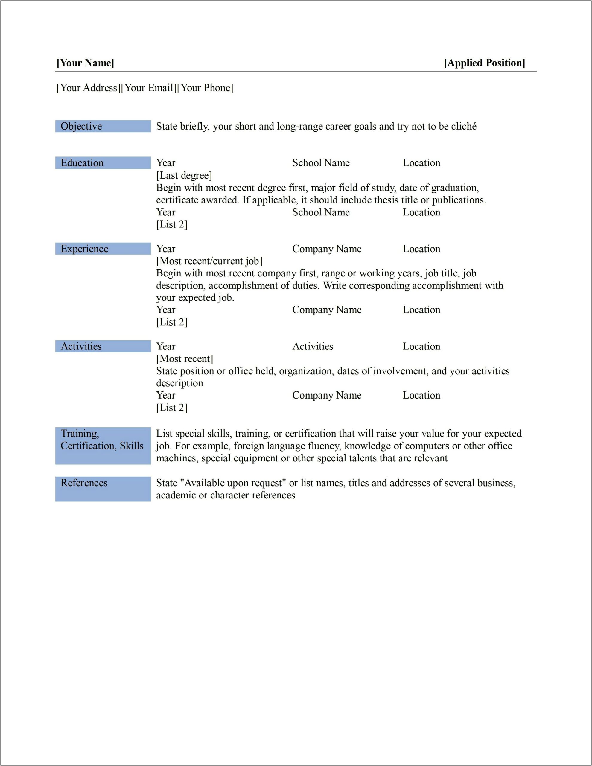 Free Microsoft Word Resume Templates 2010