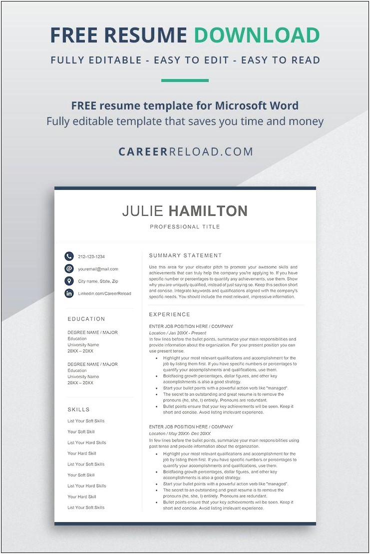 Free Microsoft Word Resume Templates Modern