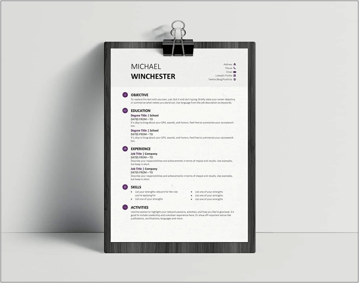 Free One Page Resume Template Ms Word Download