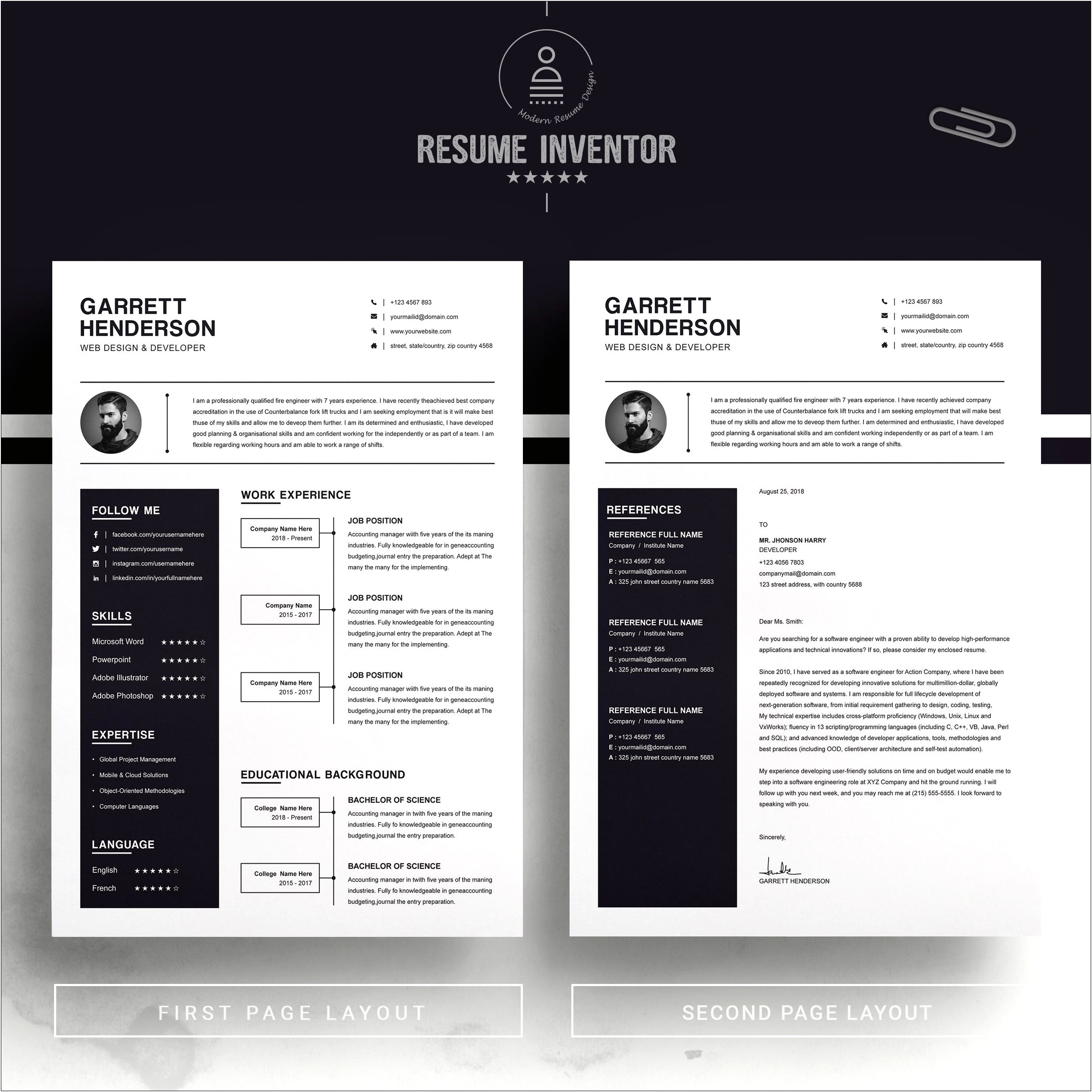 Free One Page Resume Templates For Word
