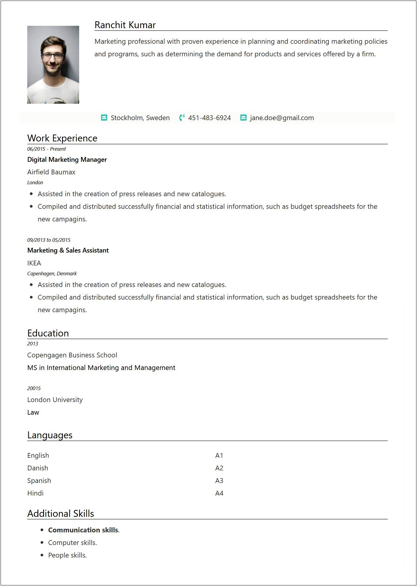 Free Online Cv And Resume Templates