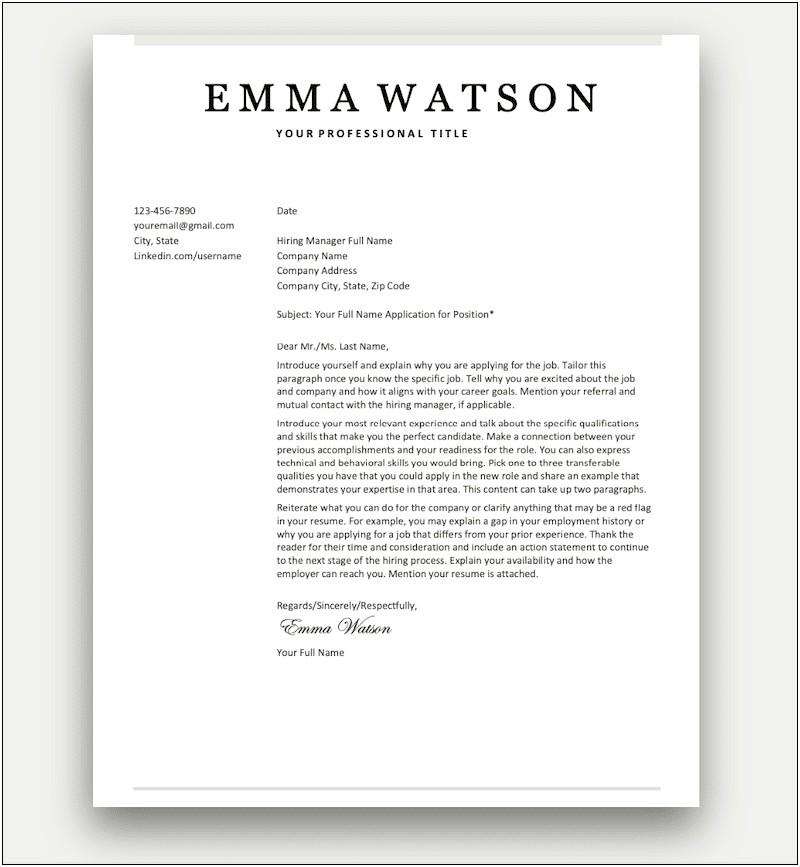 Free Online Resume Cover Letter Template