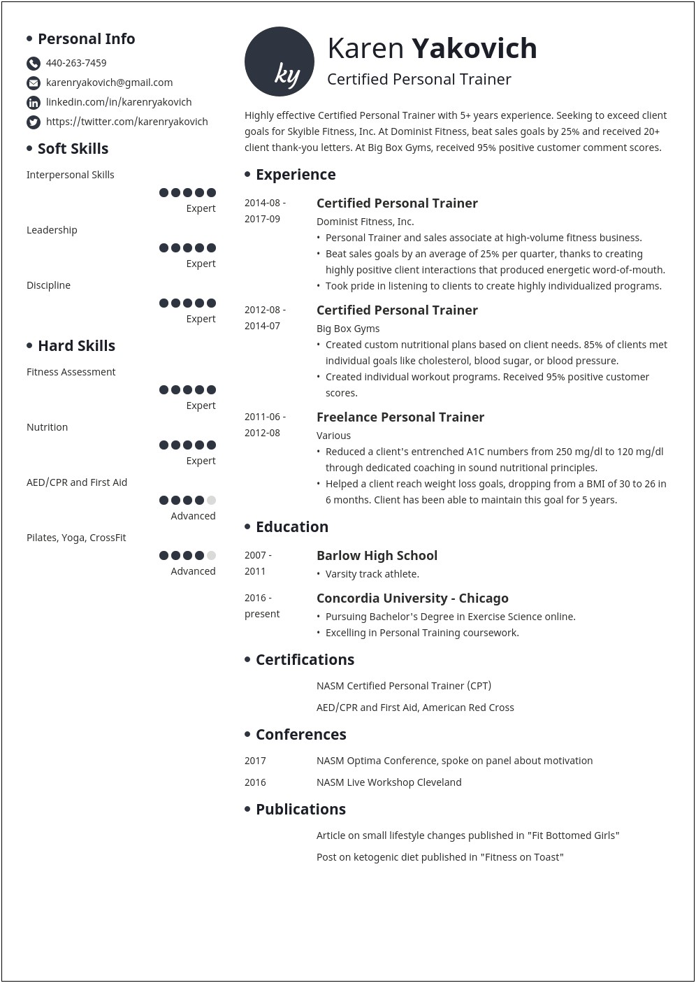 Free Personal Trainer Resume Template