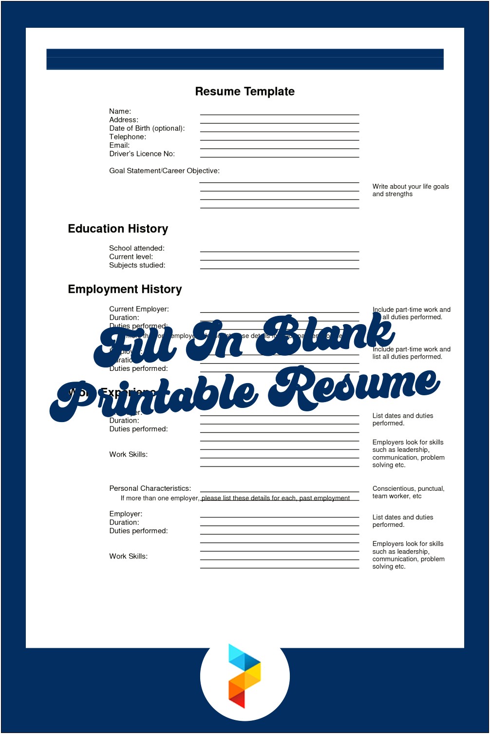 Free Printable Fill In The Blank Resumes