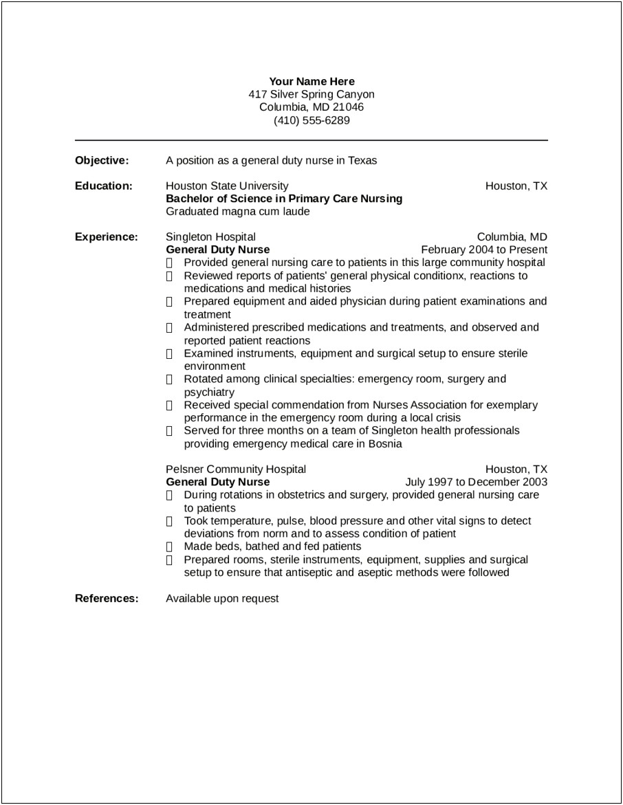 Free Printable Nursing Resume Templates