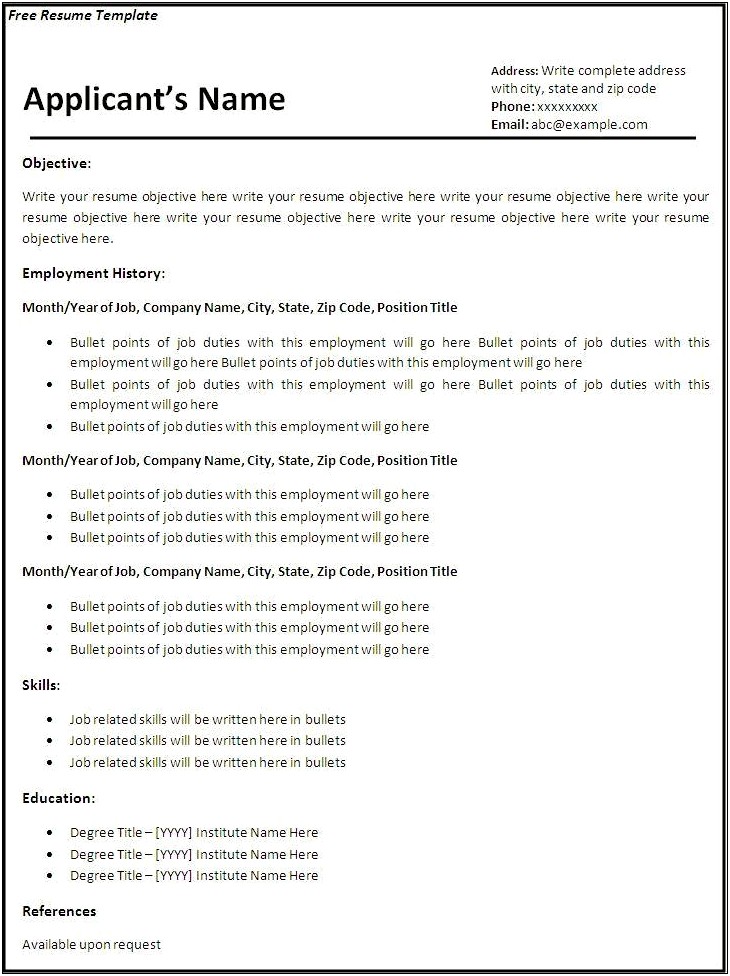 Free Printable Professional Resume Templates