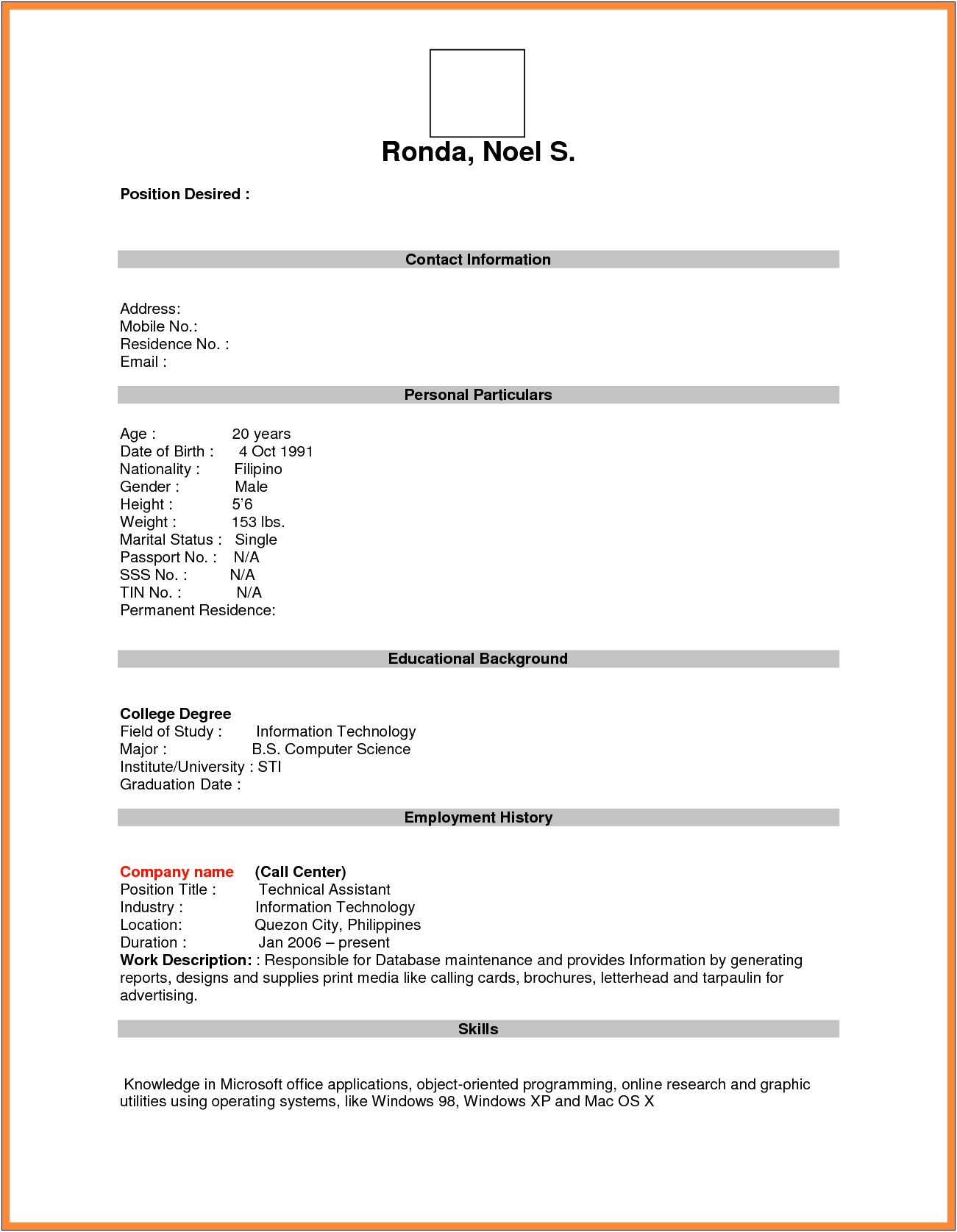 Free Printable Resume Template Pdf