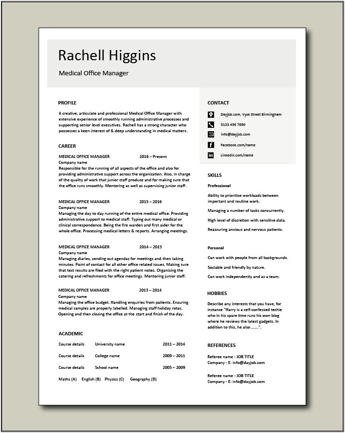 Free Professional Office Manager Resume Templates