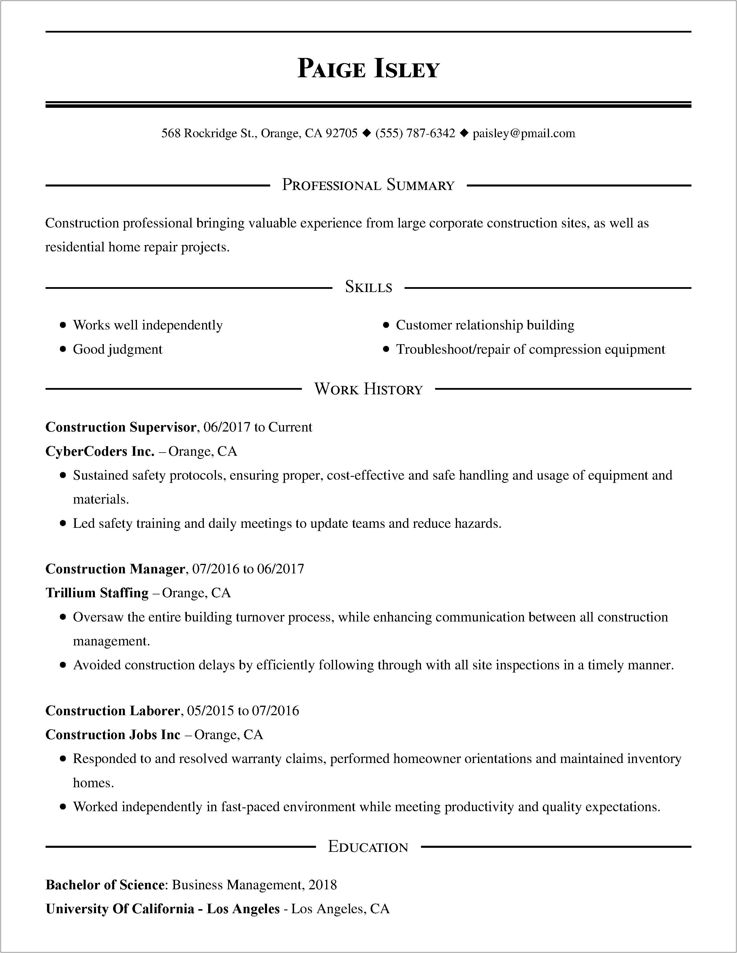 Free Professional Resume Templates 2017