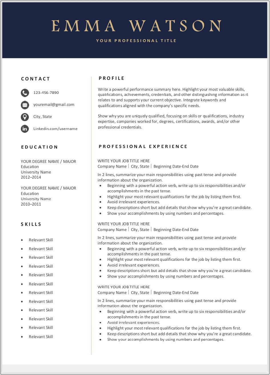 Free Professional Templates For Resume