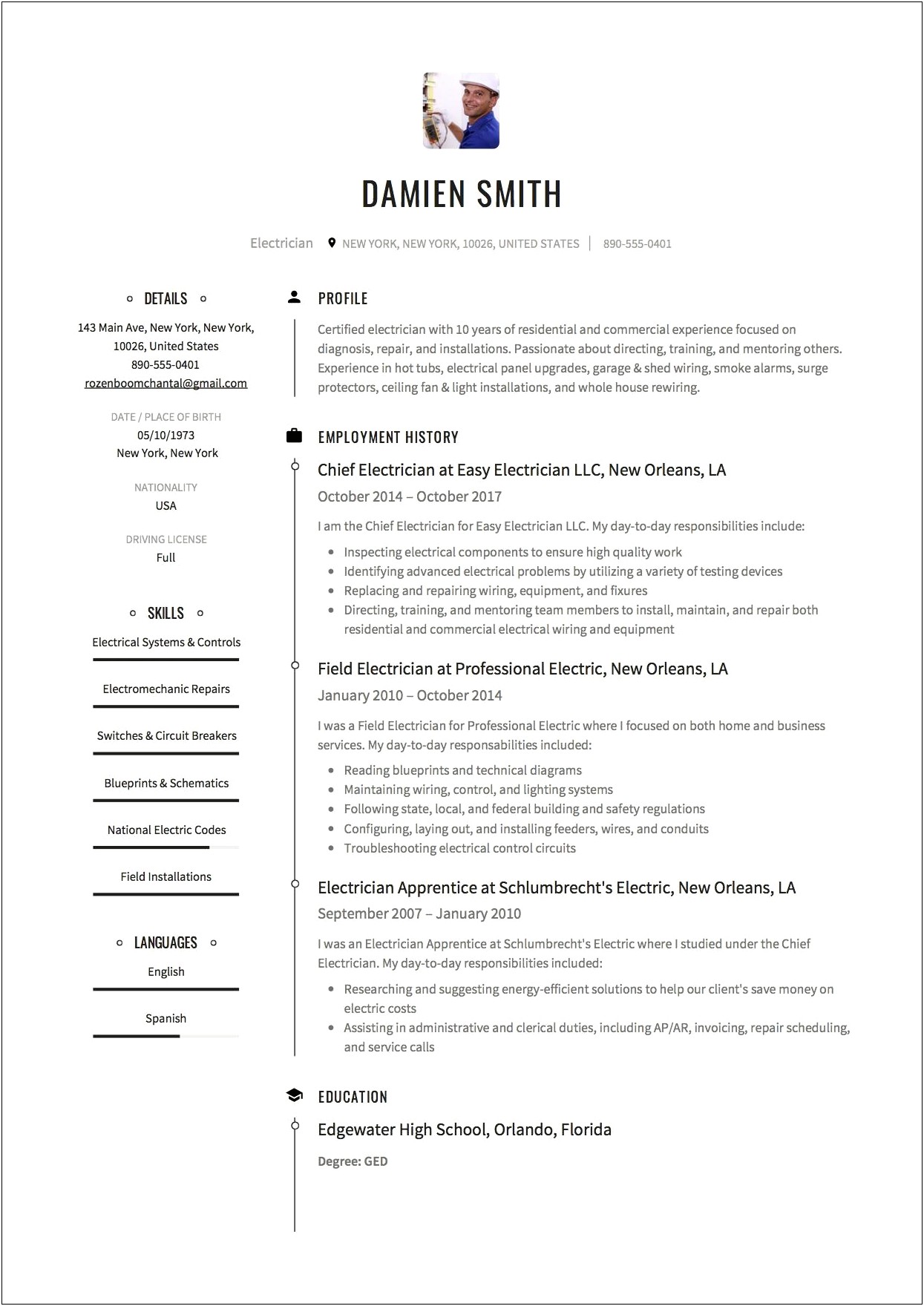Free Resume Creator Online For Maintenance Electrician