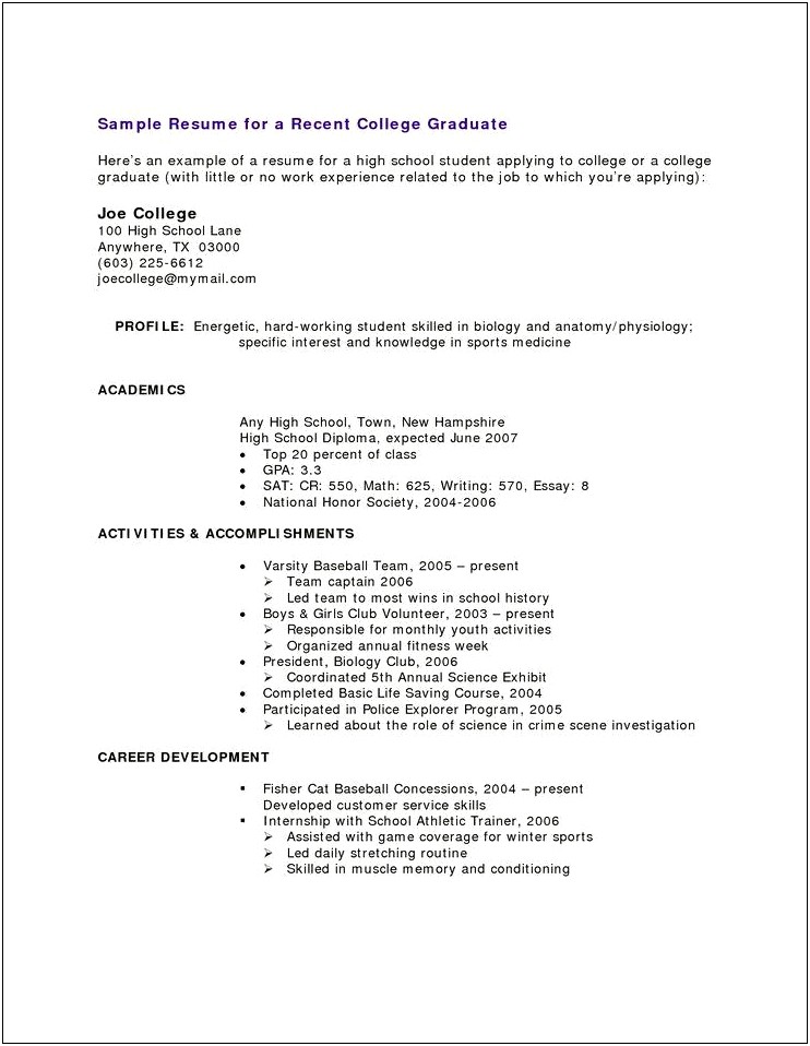 Free Resume Examples For Highschool Graduates