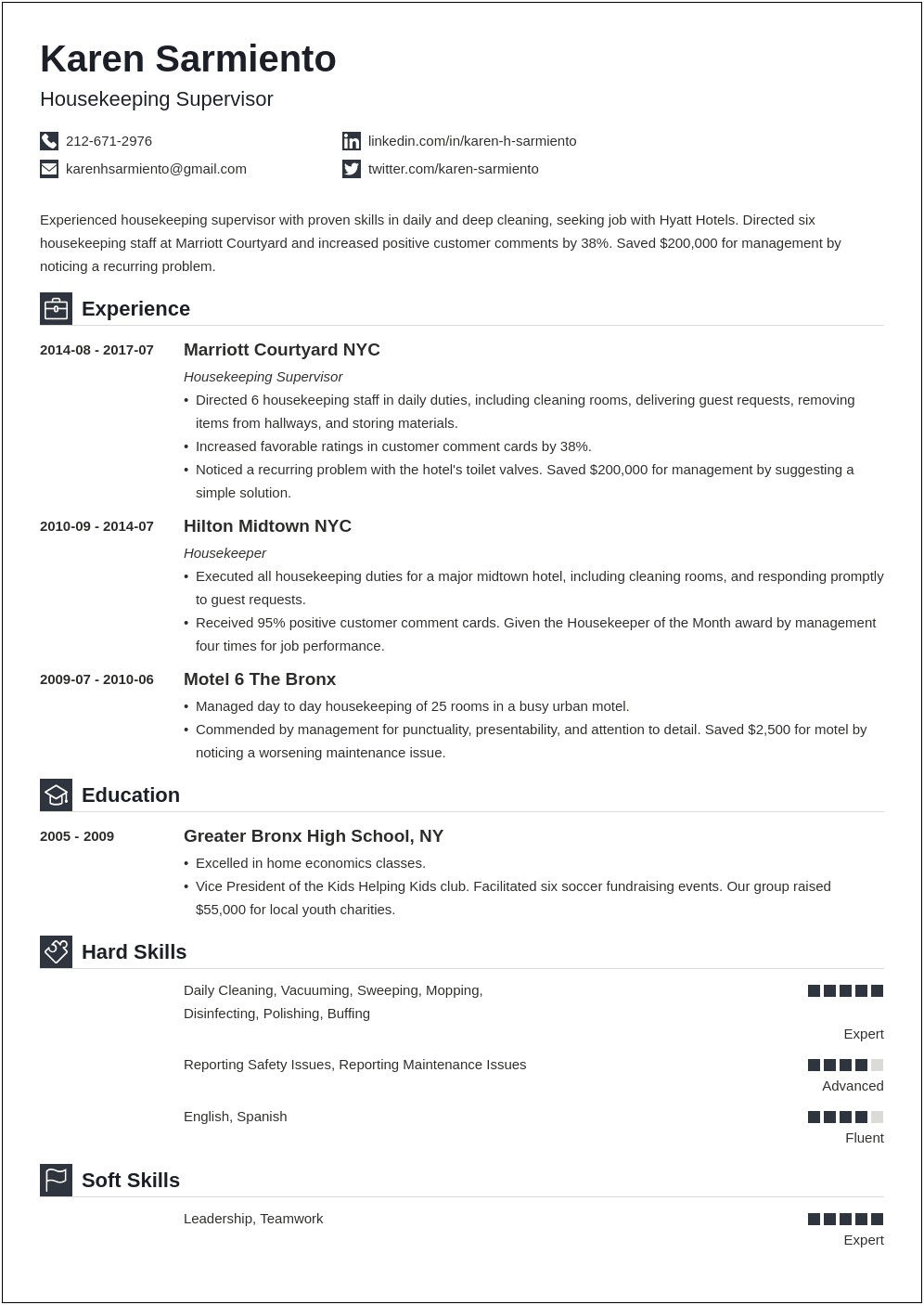 Free Resume Examples For Housekeeping