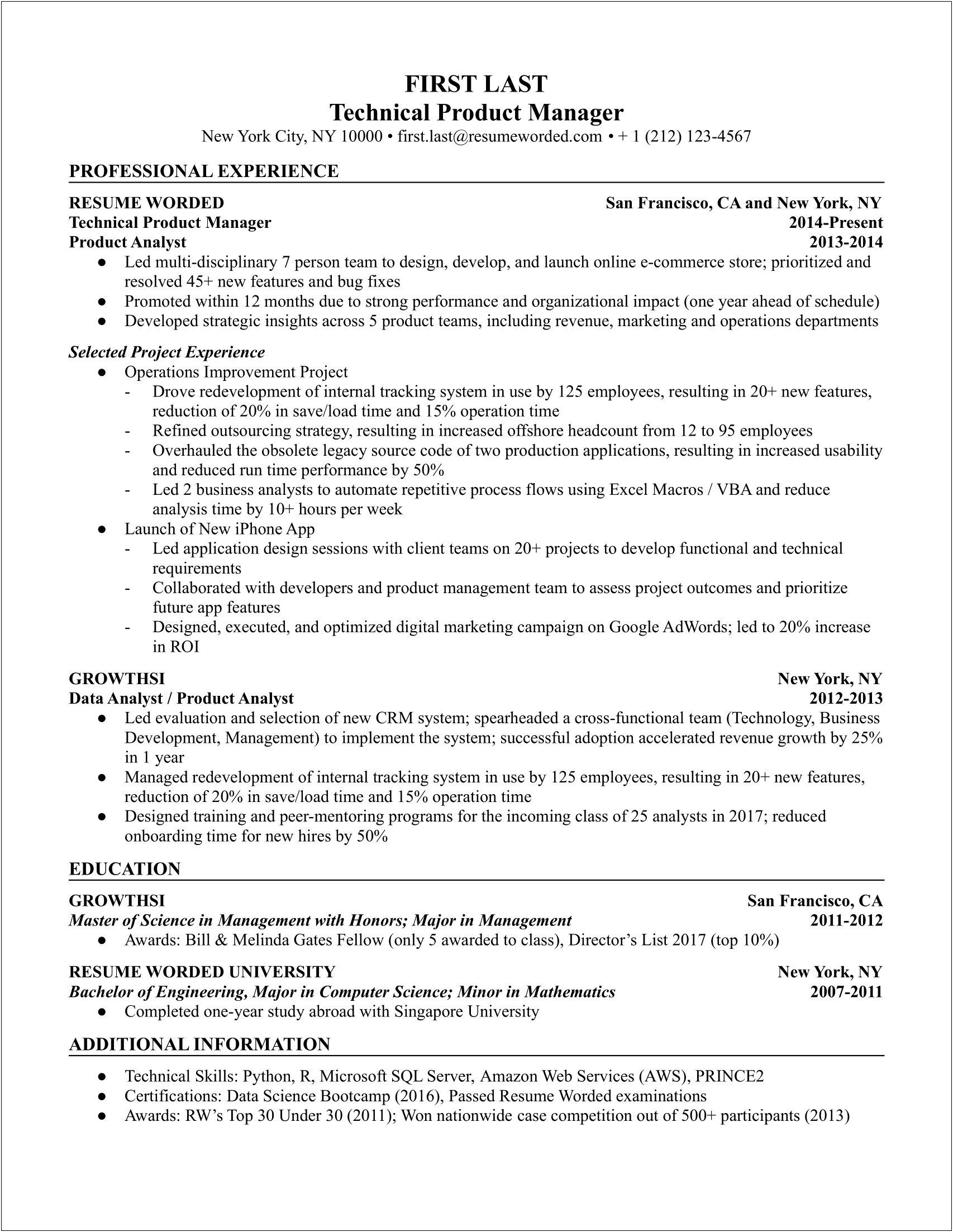 Free Resume Examples For Project Manager