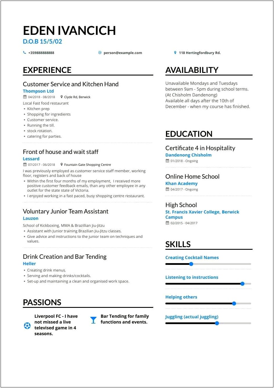 Free Resume Examples For Teens