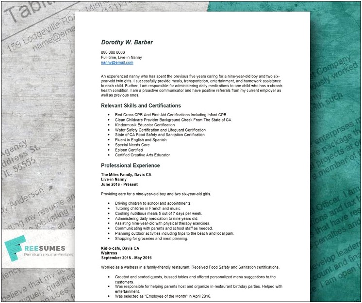 Free Resume For Child Care Worker
